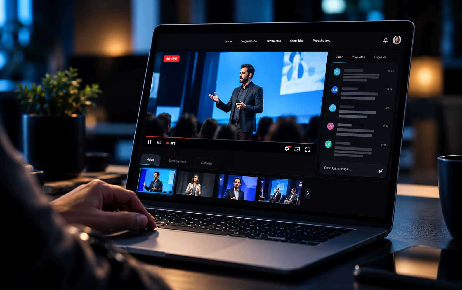 Notebook exibindo uma plataforma de transmissão ao vivo